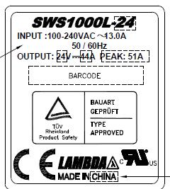 SWS1000L-24 Rating Label